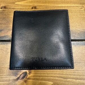 Furla Black Leather Bifold Wallet Coin Pocket Men's Women's Italy Authentic